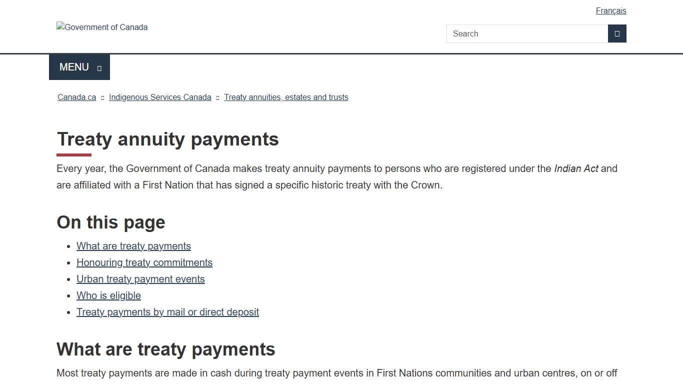 Treaty annuity payments