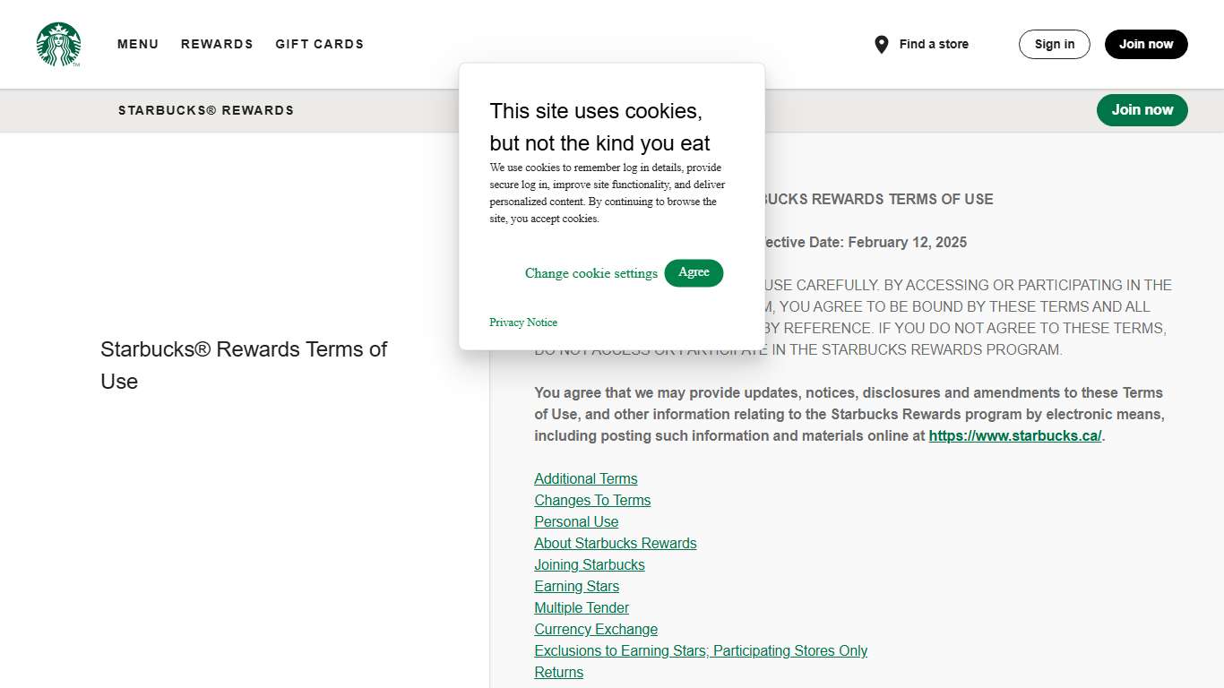 Starbucks® Rewards Terms of Use: Starbucks Coffee Company