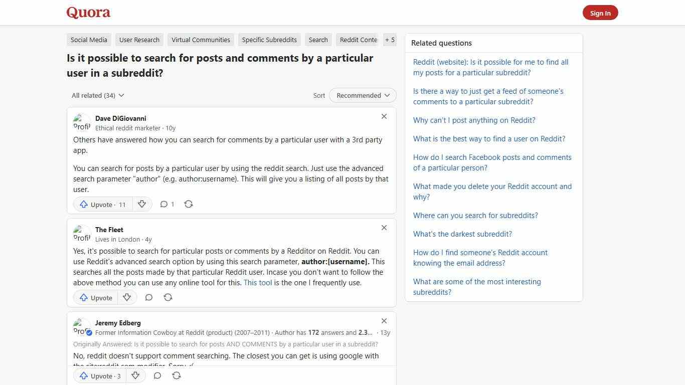 Is it possible to search for posts and comments by a particular user in a subreddit? - Quora